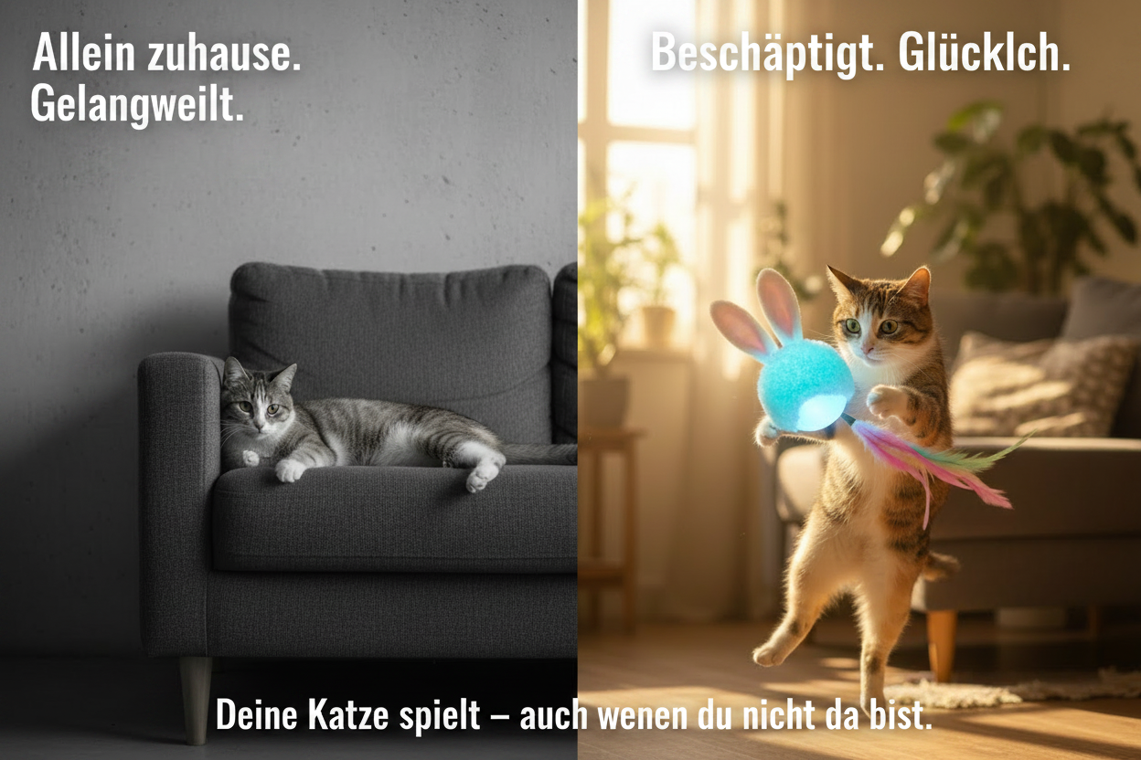 Deine Katze langweilt sich – und du merkst es erst, wenn es zu spät ist.

Zerkratzte Möbel. Nächtliches Miauen. Eine Katze, die apathisch auf dem Sofa liegt. Langeweile bei Katzen ist kein Charakterproblem – sie ist ein Zeichen, dass dein Tier zu wenig Beschäftigung bekommt. Besonders wenn du arbeitest oder nicht zuhause bist.