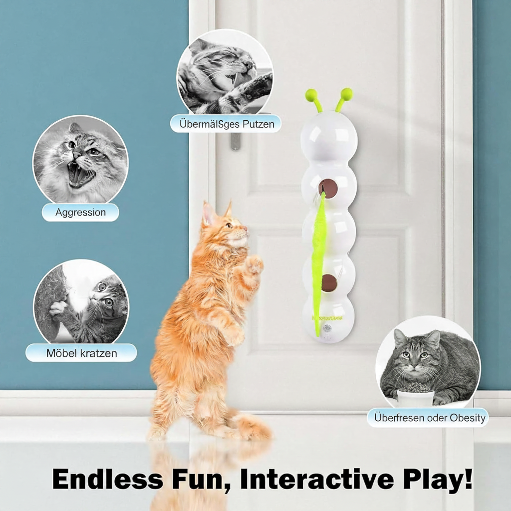 Interaktives Katzenspielzeug Wack'A'Worm – löst Aggression, übermäßiges Putzen, Möbelkratzen und Übergewicht bei Katzen – endloser Spielspaß mit Saugnapf-Raupenspielzeug