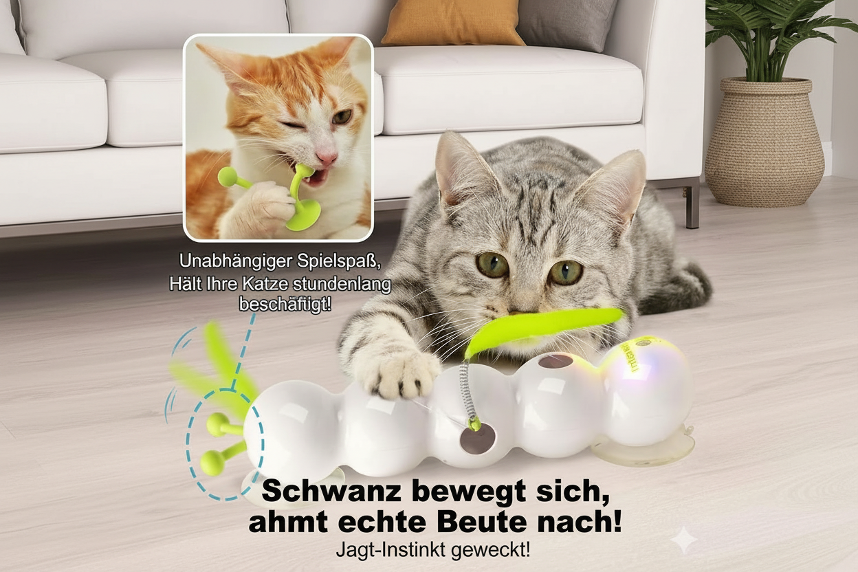 Unsere Lösung: Eine Raupe, die mit Ihrer Katze „spielt“

Das intelligente&nbsp;elektrische Raupen-Katzenspielzeug&nbsp;erkennt selbstständig, wenn Ihre Katze es berührt oder beschnuppert. Daraufhin beginnt sich der&nbsp;gefederte Schwanz&nbsp;automatisch zu bewegen – wie eine echte Beute. Das weckt den Jagdinstinkt, hält Ihre Katze stundenlang beschäftigt und gibt Ihnen mehr Freiraum.