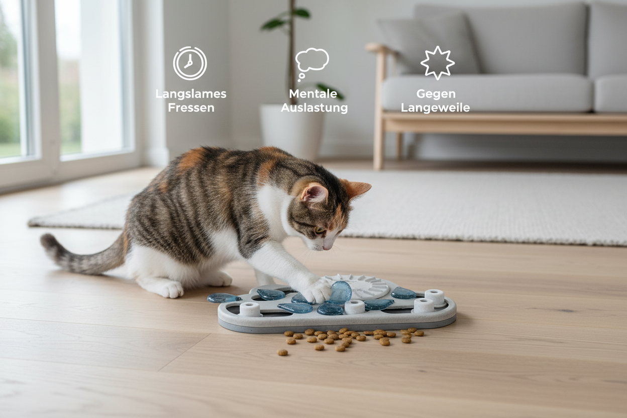 🧠 Mentale Auslastung statt LangeweileAktiviert natürliche Instinkte deiner Katze🍽️ Gegen hastiges FressenVerlangsamt die Nahrungsaufnahme effektiv🏠 Ideal für WohnungskatzenPerfekt für Indoor-Haltung🔒 Sicher & lebensmittelechtOhne BPA, PVC und schädliche Stoffe