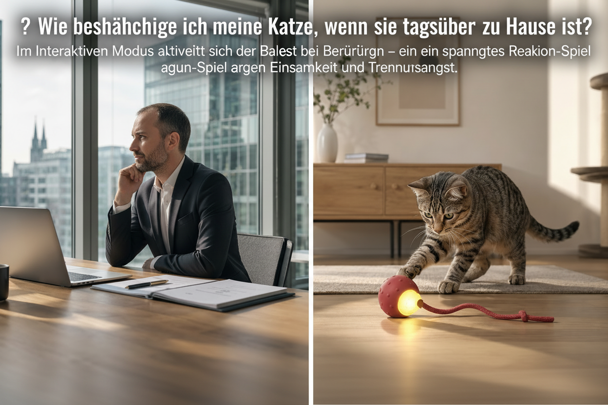 ❓ Wie beschäftige ich meine Katze, wenn sie tagsüber alleine zu Hause ist?Wer berufstätig ist, kennt das schlechte Gewissen. Im Interaktiven Modus (Interactive Mode) schaltet sich der Ball erst ein, wenn Ihre Katze ihn berührt. So entsteht ein spannendes "Aktion-Reaktion-Spiel", das Einsamkeit und Trennungsangst effektiv bekämpft, während Sie bei der Arbeit sind.
