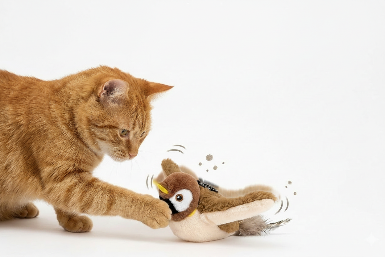 Berufstätige & Einsame KatzenKatzen, die oft allein zu Hause sind, langweilen sich, entwickeln Frust und zerkratzen aus Frust Möbel oder Tapeten.Der Spatz bewegt und zwitschert von selbst, sobald die Katze ihn berührt. Das bietet perfekte Beschäftigung und baut Stress ab.