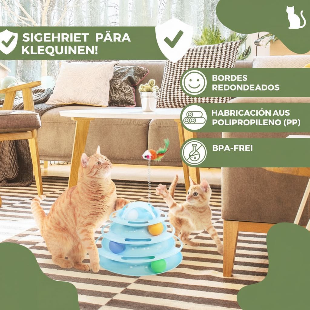 4 Ebenen zum Spielen und Entdecken – interaktiver Katzenball-Turm