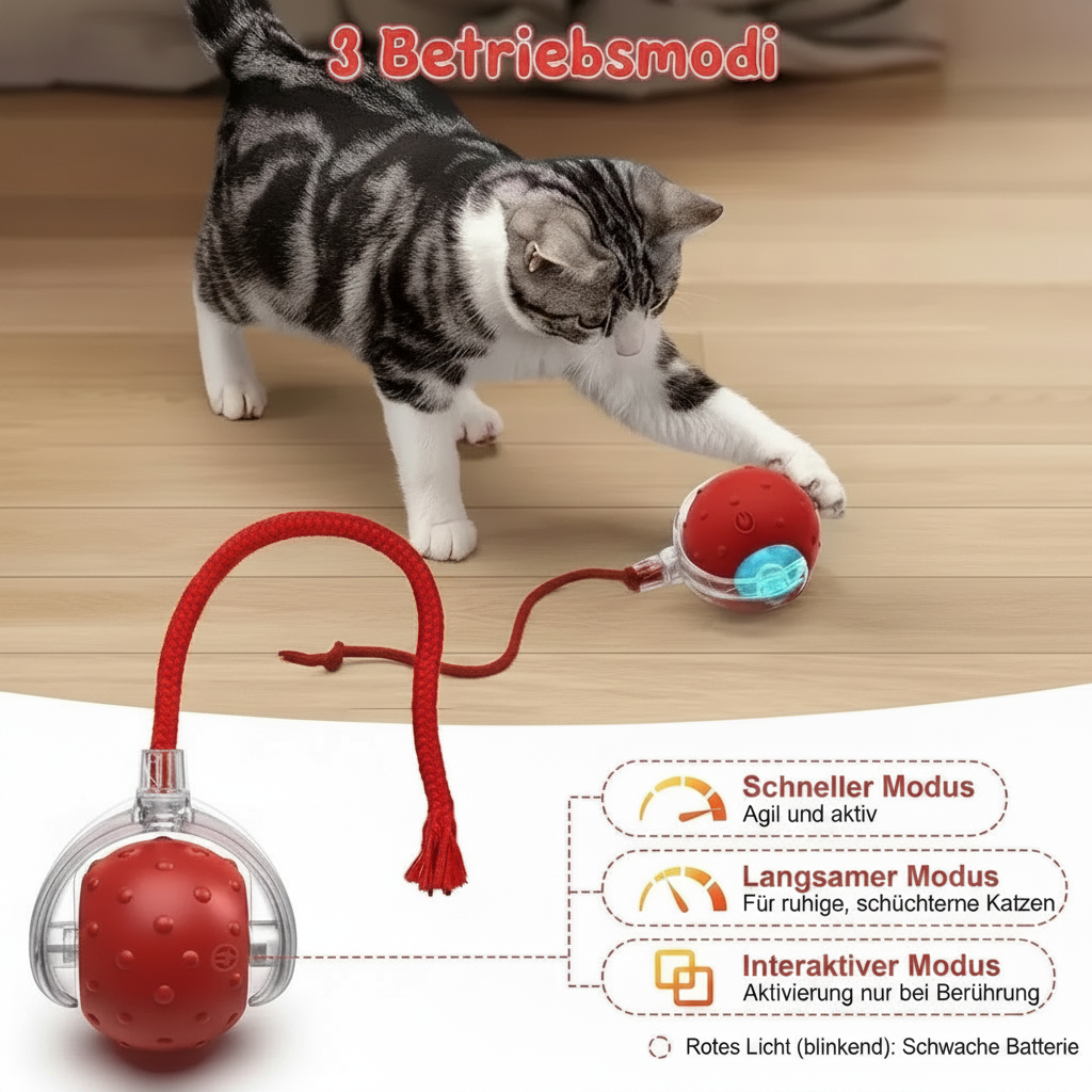 Interaktives Katzenspielzeug für Wohnungskatzen – Automatischer, beweglicher Katzenball mit Sound