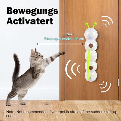 Interaktives Katzenspielzeug Wack'A'Worm – bewegungsaktiviertes Raupenspielzeug mit Saugnapf an Tür, Katze springt und spielt, Erkennungsreichweite 120 cm