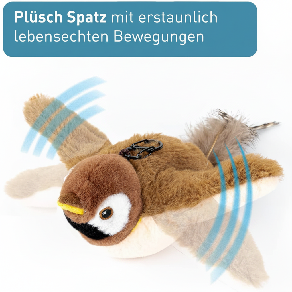 Plüsch Spatz mit erstaunlich lebensechten Bewegungen